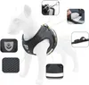 A dog harness displayed on a white mannequin, with close-up insets highlighting features. Podgląd zdjęcia produktu