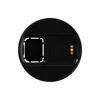 A top-down view of a black water filter pitcher lid with a white outline of a filter slot and a small indicator light panel with three colored lights. Produktbild-Vorschau