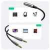 The image shows a Ugreen audio splitter cable and its applications with various electronic devices. Podgląd zdjęcia produktu