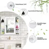 A bathroom cabinet with a mirror, surrounded by decorative elements and feature callouts. Produktbild-Vorschau