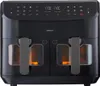 A black dual-basket air fryer with clear windows showing the heating elements inside. Voir les images du produit