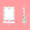 A white makeup mirror with LED lights, shown from the front and side with dimensions indicated. Produktbild-Vorschau