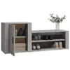 A shoe cabinet with shelves and a closed compartment, displaying shoes and a box. Produktbild-Vorschau