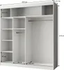 Interior view of a white sliding door wardrobe with shelves and a hanging rail. Produktbild-Vorschau