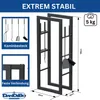 A product image showing a metal firewood rack with fireplace tools, dimensions, and weight information. Náhľad obrázku produktu