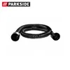 A black flexible hose with black connectors on both ends, laid out in a curve on a white background. The Parkside logo is visible in the top left corner. Produktbild-Vorschau