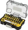 A set of screwdriver bits in a black and yellow case with a clear lid. Voir les images du produit