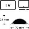 Diagram showing a cross-section of a cable bridge with dimensions, and icons representing a TV and a computer setup. Podgląd zdjęcia produktu