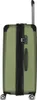 A green suitcase with a retractable handle and wheels, shown from the side. Voir les images du produit