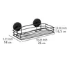 A black wire shower caddy with dimensions indicated by measurement lines and text. Produktbild-Vorschau