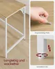 A collage of images showing details of a desk, including its surface, frame, and adjustable feet, with accompanying text highlighting its features. Produktbild-Vorschau