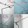 A collage of four images showing different shower screen stabilizer bars and their specifications. Produktbild-Vorschau