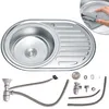 Einbauspüle 77x50cm rund aus Edelstahl Ablage - links Produktbild-Vorschau 1