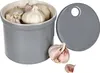 A grey ceramic garlic keeper with a lid and several garlic bulbs. Produktbild-Vorschau