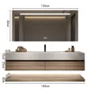 A vanity set with a mirror and a cabinet, with dimensions shown. Produktbild-Vorschau