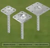 Three metal post anchors with rebar bases are displayed against a green background. Text labels indicating dimensions are present at the bottom. Anteprima dell’immagine prodotto