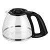 A clear glass coffee pot with a black handle and lid, on a white background. Produktbild-Vorschau