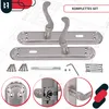 A set of door handles and related hardware displayed on a blueprint-like background. Produktbild-Vorschau