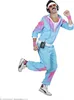 A man wearing an 80s-style tracksuit and headphones, posing as if running. Produktbild-Vorschau