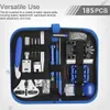 A flat lay of a watch repair tool kit laid out inside its blue zippered case. Náhled obrázku produktu