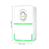 A white electricity saving box with green accents and text on it, shown with dimensions. Podgląd zdjęcia produktu
