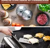 A collage showing burger ingredients, cooking domes, and burgers being grilled. Produktbild-Vorschau
