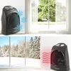 A split image showing a portable heater in two different environments: one with snowflakes indicating cold, and another with wavy lines indicating heat. Podgląd zdjęcia produktu