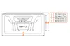 A technical drawing of a speaker with dimensions and a table of measurements. Produktbild-Vorschau