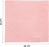 A square pink microfiber cloth is shown flat against a white background. Dimensions are indicated by measurement lines and text. Produktbild-Vorschau