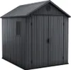 A dark gray shed with a window and double doors, presented against a white background. Náhled obrázku produktu