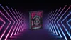 A deck of Bicycle Cyberpunk Cyber City playing cards is displayed in the center, with neon lights forming an abstract tunnel on either side. Voir les images du produit