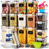 A collection of clear plastic food storage containers filled with various dry goods, arranged in multiple rows. Anteprima dell’immagine prodotto