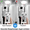 A hallway with two ceiling lights, one shown with a green checkmark and the other with a red X, and a person holding a smartphone showing the lights. Náhľad obrázku produktu
