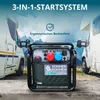 A portable generator is shown in front of two RVs with a mountainous landscape in the background. Produktbild-Vorschau