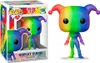 A Funko Pop! vinyl figure of Harley Quinn in a rainbow color scheme, displayed next to its packaging. Produktbild-Vorschau
