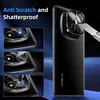 A black smartphone with a camera lens protector being demonstrated with a knife and drill. Produktbild-Vorschau