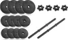 A set of dumbbells and weight plates are arranged on a white background. Náhled obrázku produktu