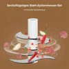 A close-up of a food chopper blade with ingredients being chopped. Produktbild-Vorschau