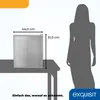 A mini refrigerator is shown on a table next to a silhouette of a person, with dimensions indicated. Produktbild-Vorschau