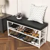 Schuhbank 90 cm mit 2 Ablagen, PolyurethanSitz, für Flur Produktbild-Vorschau 4