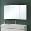 A modern bathroom vanity with a triple-door mirrored medicine cabinet above it. Produktbild-Vorschau