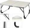 A foldable table with its legs extended, shown from a slightly elevated angle. Insets show close-ups of the table's construction and a handle. Anteprima dell’immagine prodotto