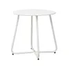 A white metal side table with a round top and a cross-legged base, photographed against a white background. Produktbild-Vorschau