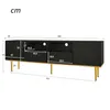 A diagram of a black TV stand with dimensions indicated by lines and numbers. Produktbild-Vorschau