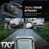 A marketing image for a dashcam, showing its features and capabilities with images of car accidents and a wide-angle view. Produktbild-Vorschau