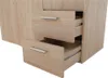 A close-up view of a wooden wardrobe with two drawers partially open, revealing metal drawer slides. Náhľad obrázku produktu