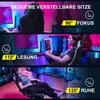 A collage of three images showing a gaming chair in different reclining positions, with text overlays indicating different uses and angles. Produktbild-Vorschau