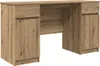 A front view of a wooden desk with drawers and cabinets against a white background. Produktbild-Vorschau