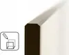 A close-up of a dark-colored edge of a product, possibly a door or panel, with a white background. An icon in the lower-left corner shows a pencil drawing a dotted cube, suggesting a measurement or design feature. Produktbild-Vorschau