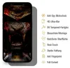 A smartphone screen protector with a graphic design and a list of features. Produktbild-Vorschau